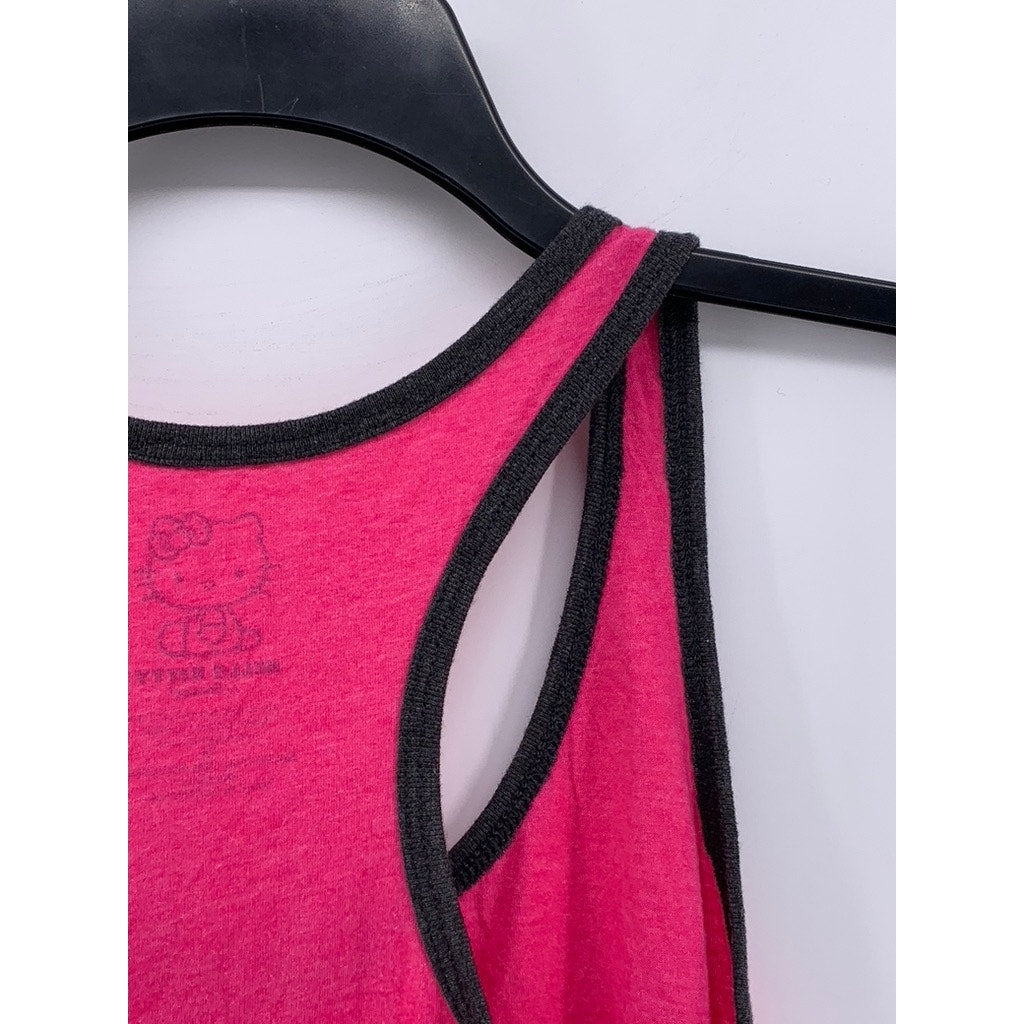HELLO KITTY Women's Pink-Black Graphic Scoop-Neck Tank SZ M