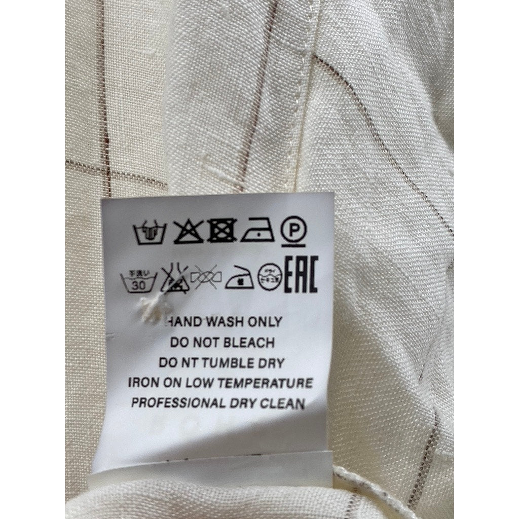 ROHE Women's Off-White Windowpane Linen Button-Up Long Sleeve Shirt SZ 42(US10)
