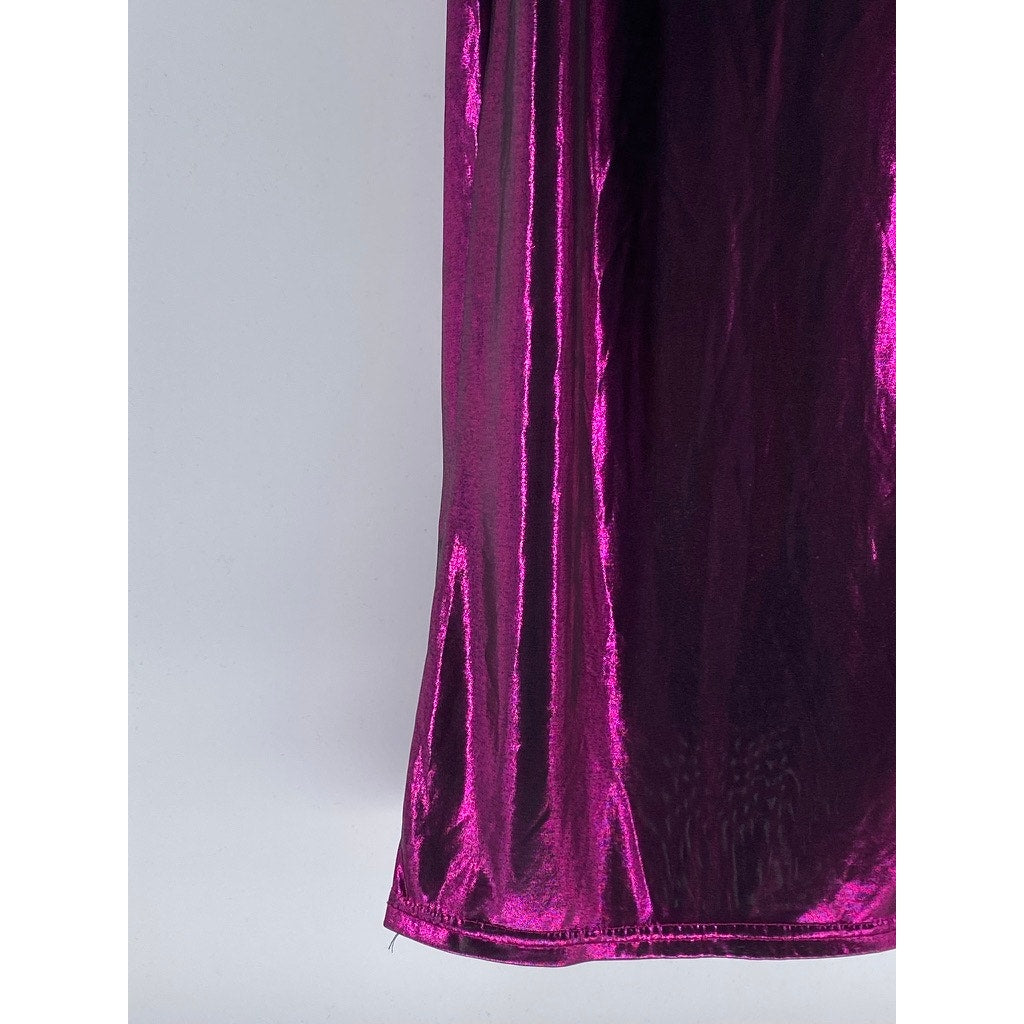 UNBRANDED Women's Purple Metallic Scoop-Neck Backless Spaghetti Strap Dress SZ M
