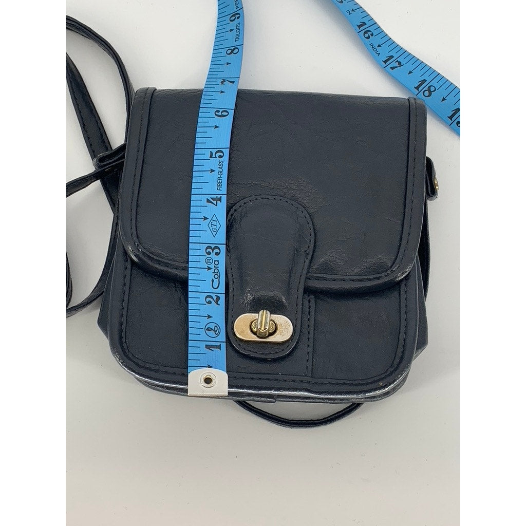 UNBRANDED Women's Dark Navy Faux-Leather Flap Crossbody Bag SZ OS