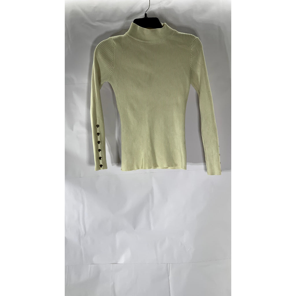 UNBRANDED Women’s Beige Ribbed Button Long Sleeve Turtleneck Top SZ XS