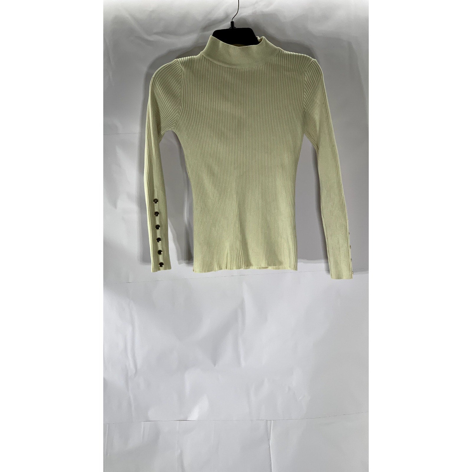 UNBRANDED Women’s Beige Ribbed Button Long Sleeve Turtleneck Top SZ XS