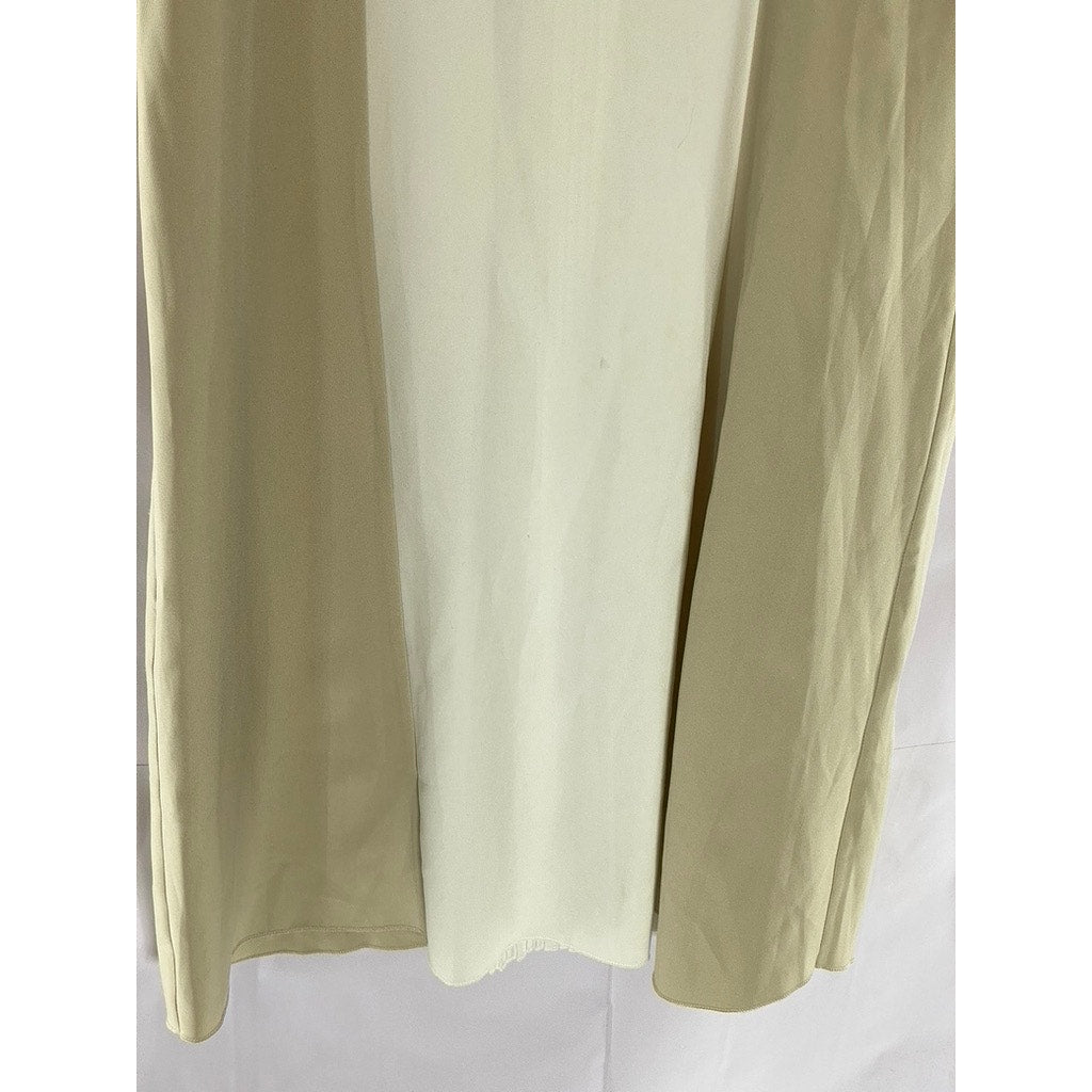 ZARA Women's Beige/Cream Pleated Side-Slit Snake Skin V-Neck Midi Dress SZ M