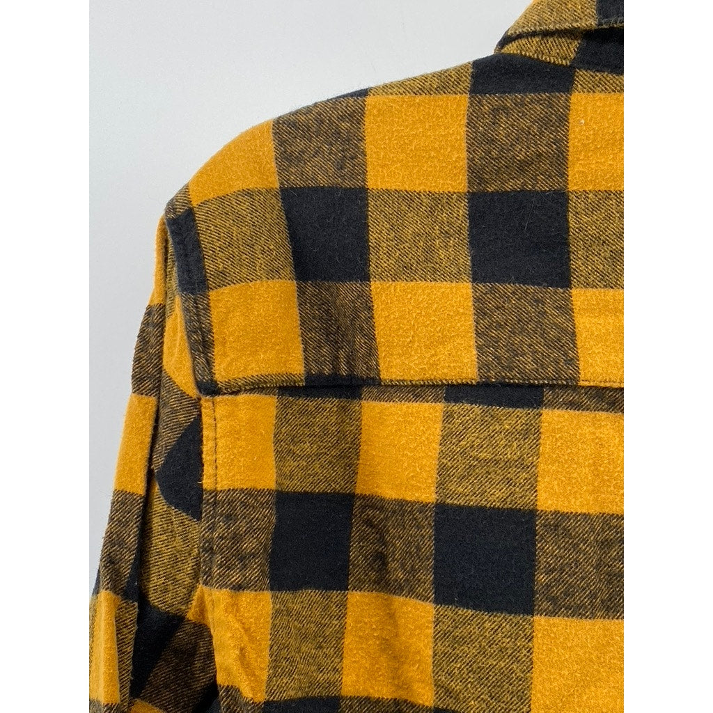 BERSKHA Men's Black-Yellow Plaid Regular-Fit Button-Up Long Sleeve Shirt SZ M
