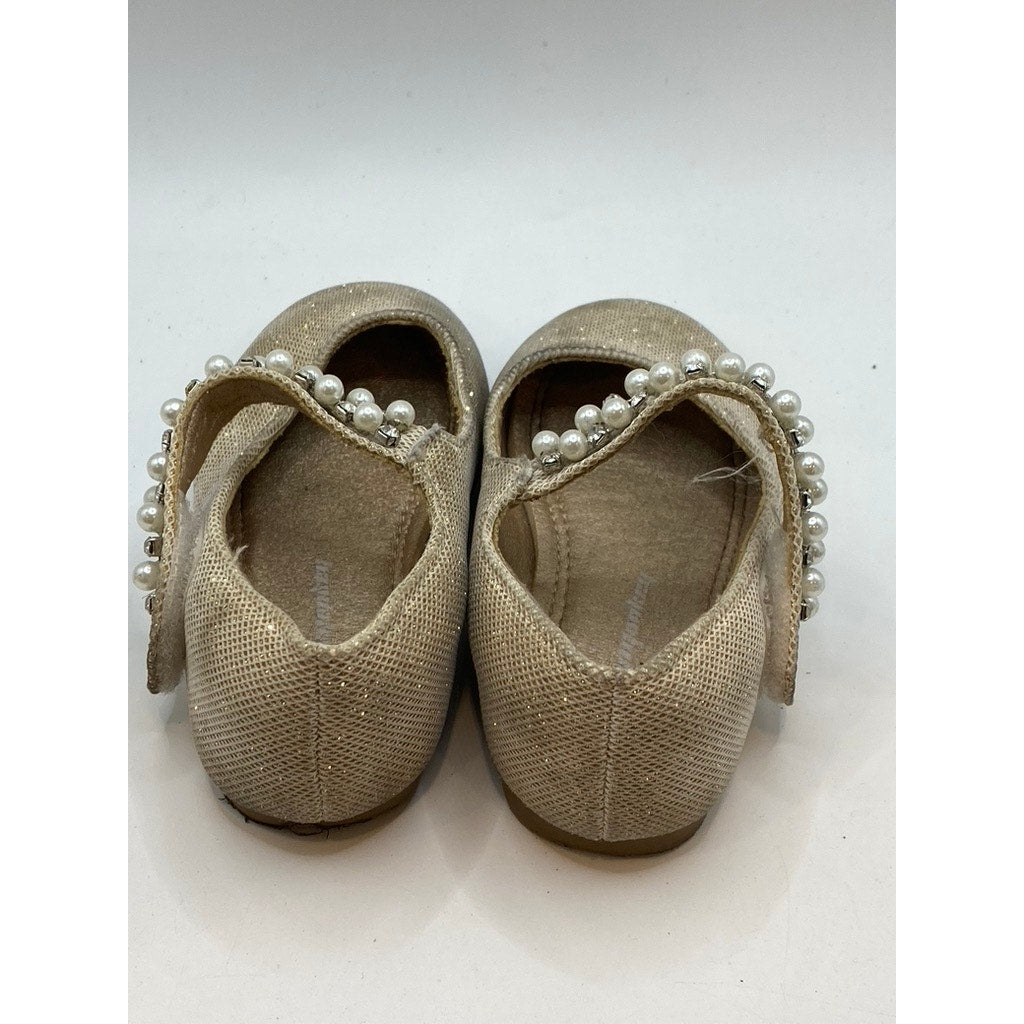UNBRANDED Toddler Girls' Gold Metallic Faux Pearl & Rhinestone Mary Jane SZ 7