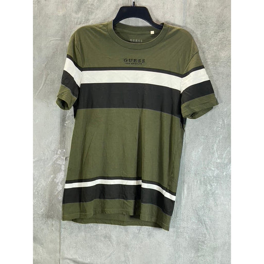 GUESS Men's Olive Green Striped Crewneck Short Sleeve T-Shirt SZ M