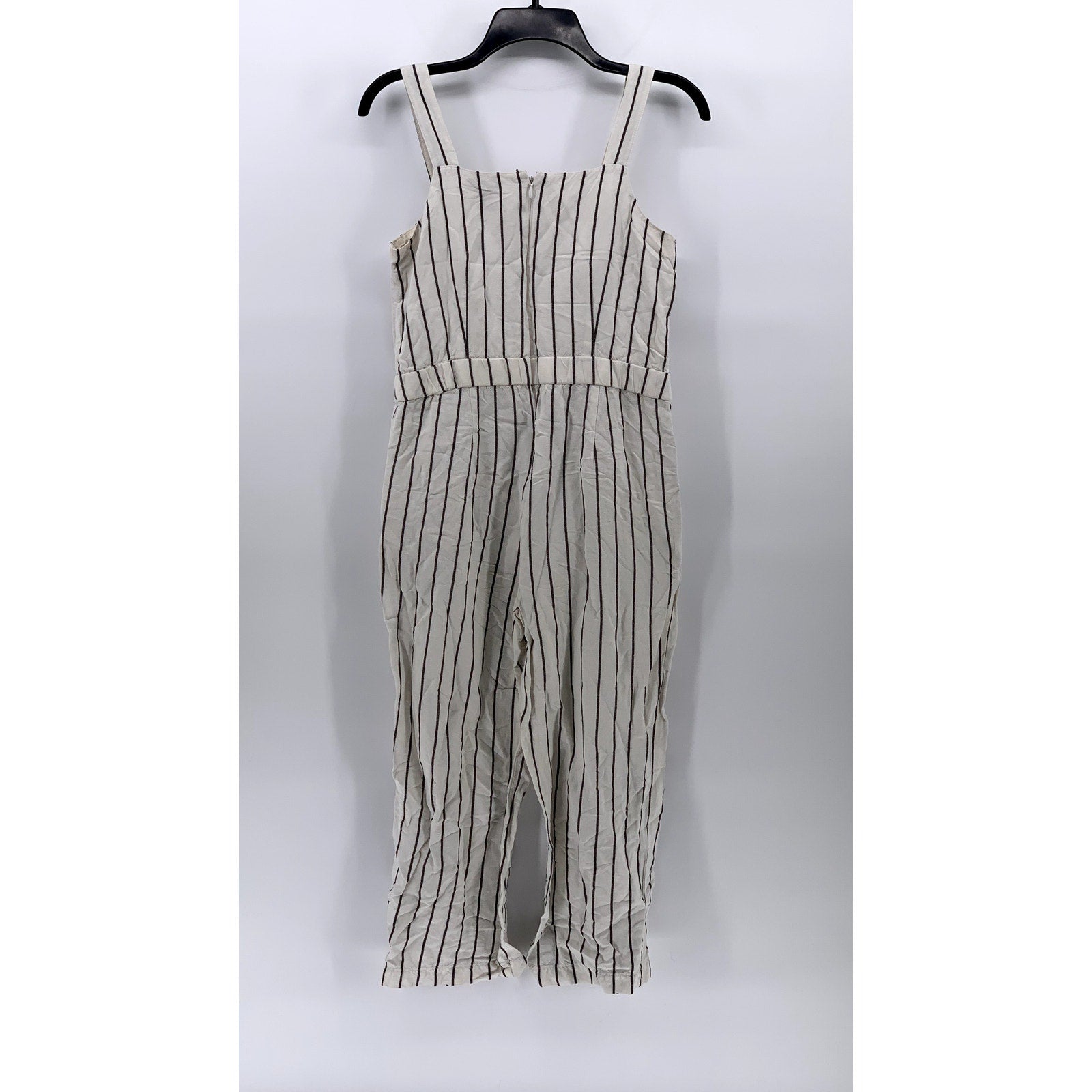 ANN TAYLOR LOFT Women's Petite Black-Cream Striped Linen-Blend Jumpsuit SZ XSP