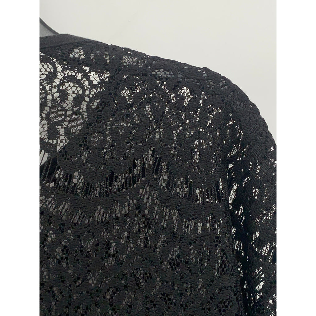 BURU & JUDY Women's Black Lace Scoop-Neck Short Sleeve Relaxed Fit Top SZ M