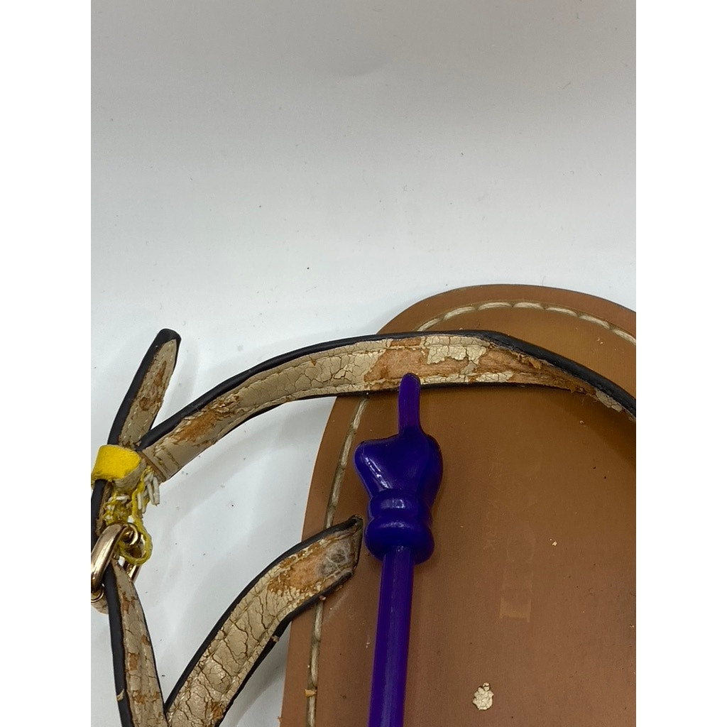 COACH Women's Yellow Thong Round-Toe Camara Ankle Strap Flat Sandals SZ 11