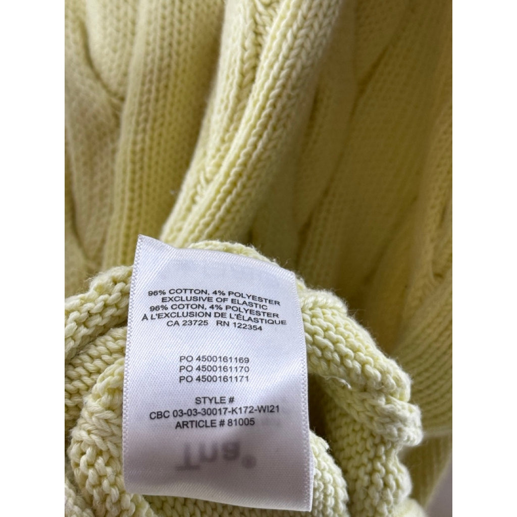 TNA ARITZIA Women's Yellow Cable-Knit V-Neck Dropped-Shoulder Clay Sweater SZ L