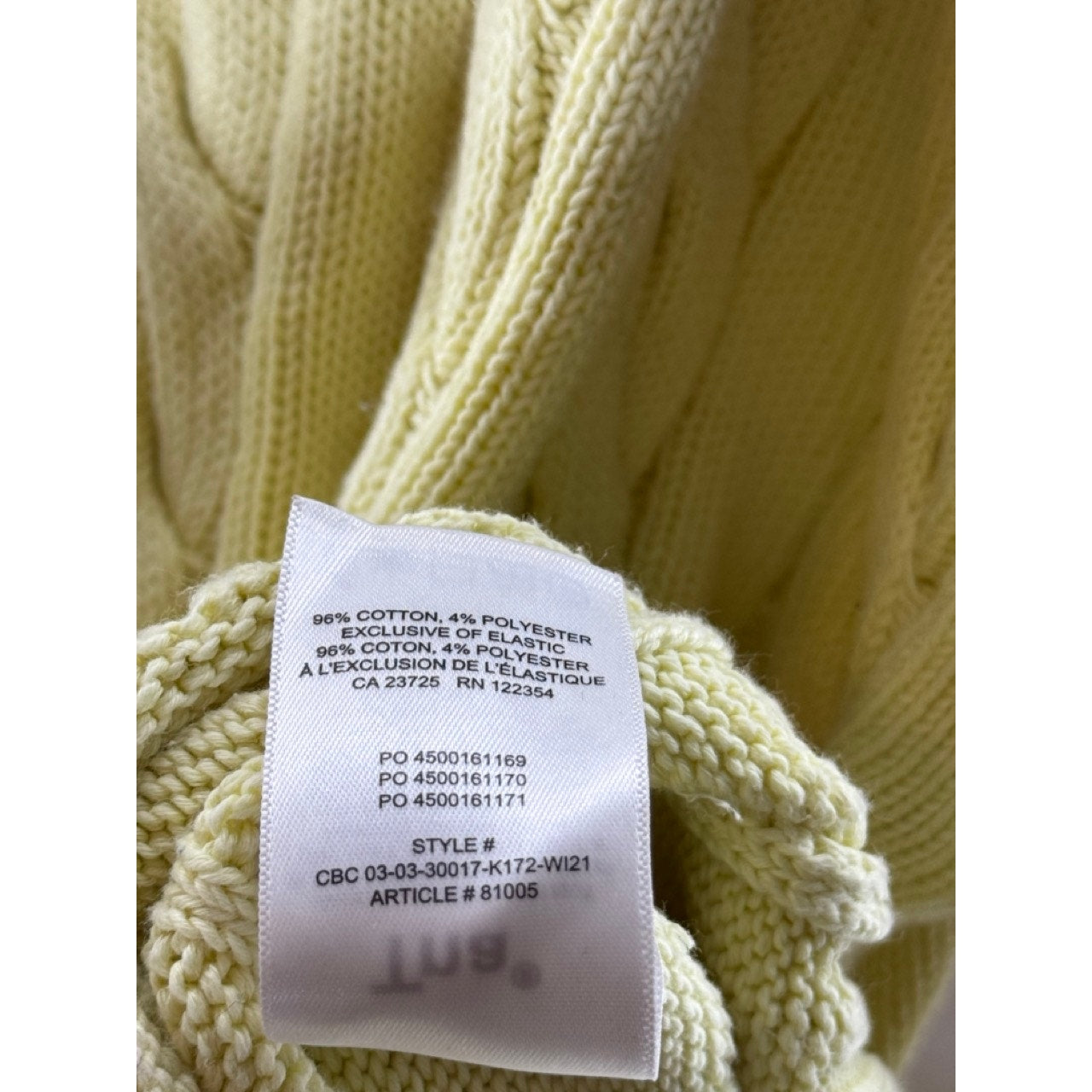 TNA ARITZIA Women's Yellow Cable-Knit V-Neck Dropped-Shoulder Clay Sweater SZ L