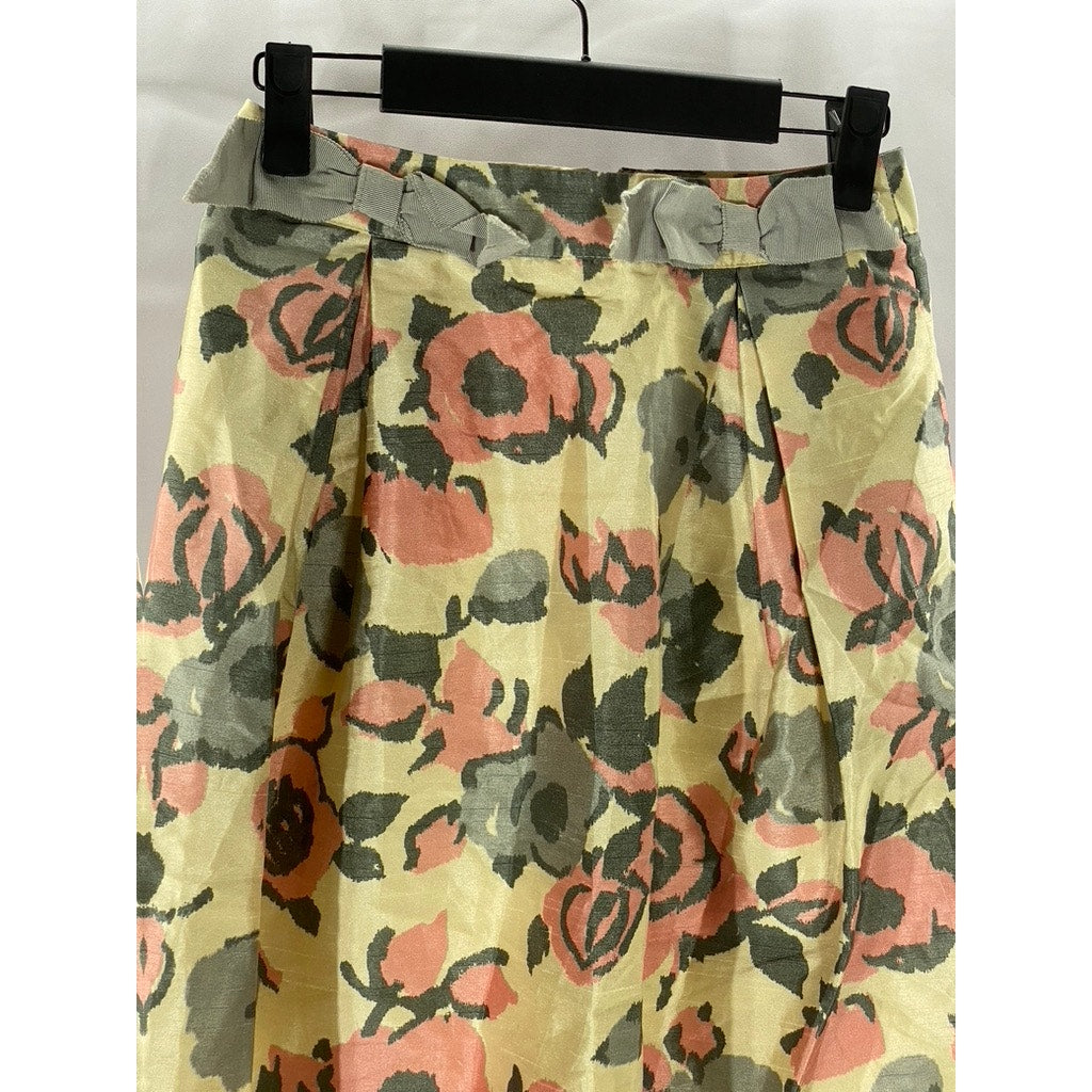 ASOS Women's Tan-Gray Floral Pleated A-Line Knee Length Skirt SZ 2