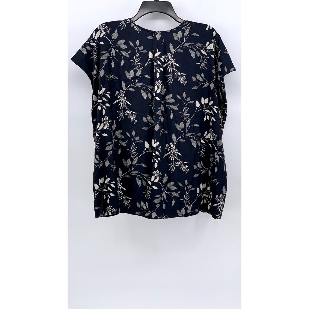 BANANA REPUBLIC Women's Navy Floral Split Neck Short Sleeve Essential Top SZ XL
