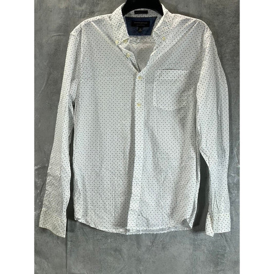 BANANA REPUBLIC Men's White/Grey Print Organic Cotton Untucked Fit Shirt SZ M