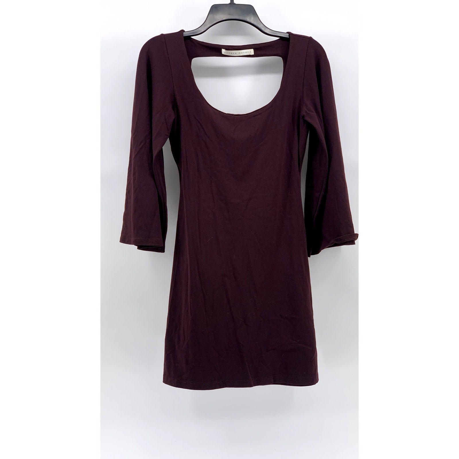 SUSANA MONACO Women's Burgundy Scoop-Neck Long Bell Sleeve Open-Back Dress SZ XS