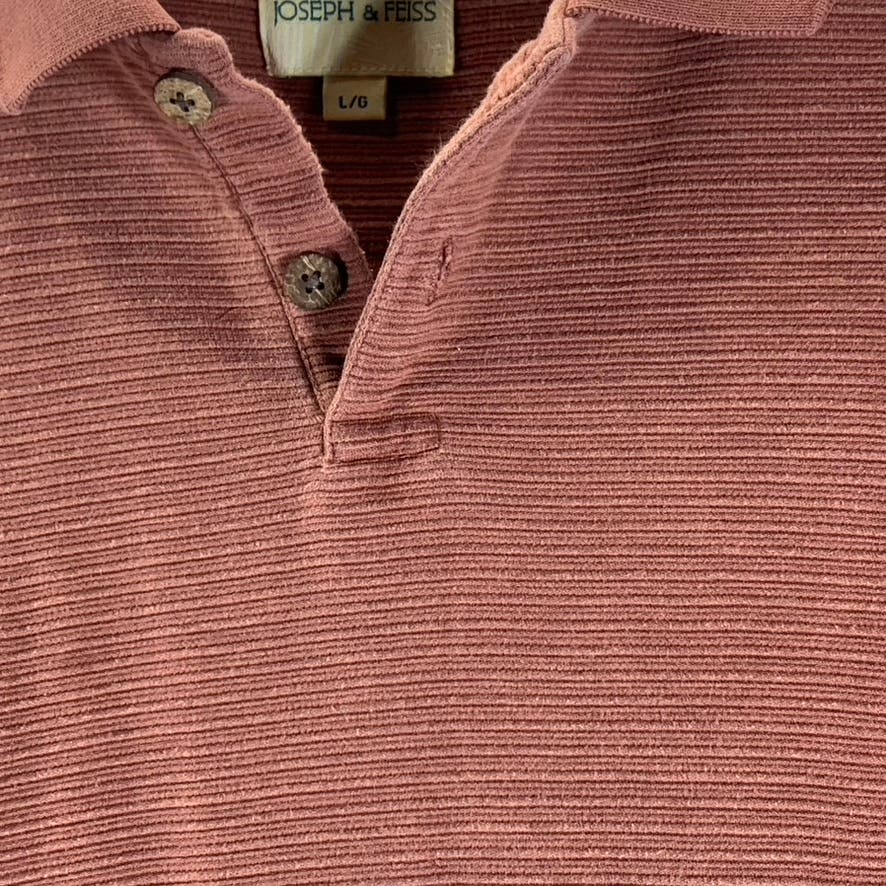 JOSEPH & FEISS Men's Burnt Orange Ribbed Short Sleeve Silk-Cotton Polo SZ L
