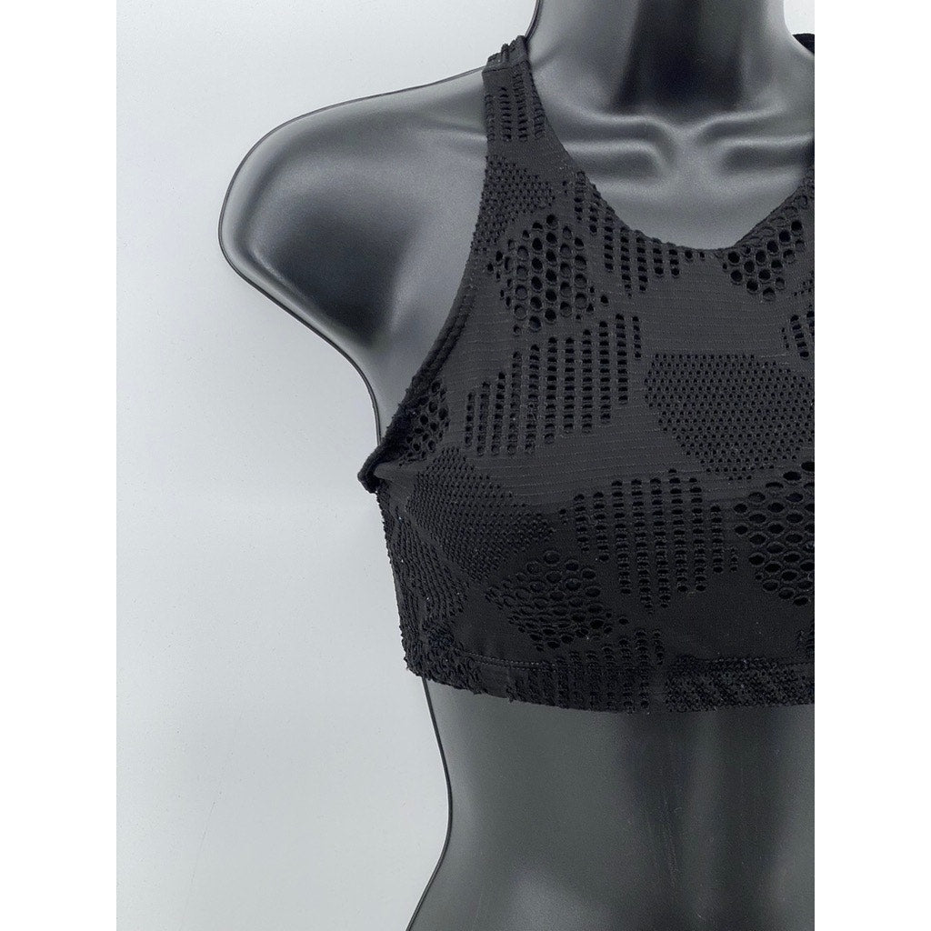 ONZIE FLOW Women's Black Mesh Cutout Cross-Back Sport Bra SZ M/L