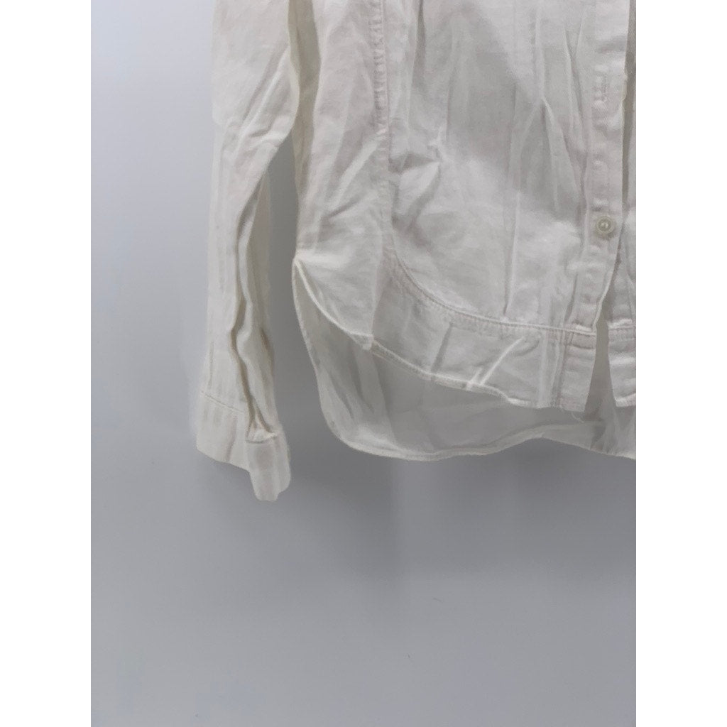 DOUGIE Women's White Button-Up Long Sleeve Round-Hem Pocket Top SZ S