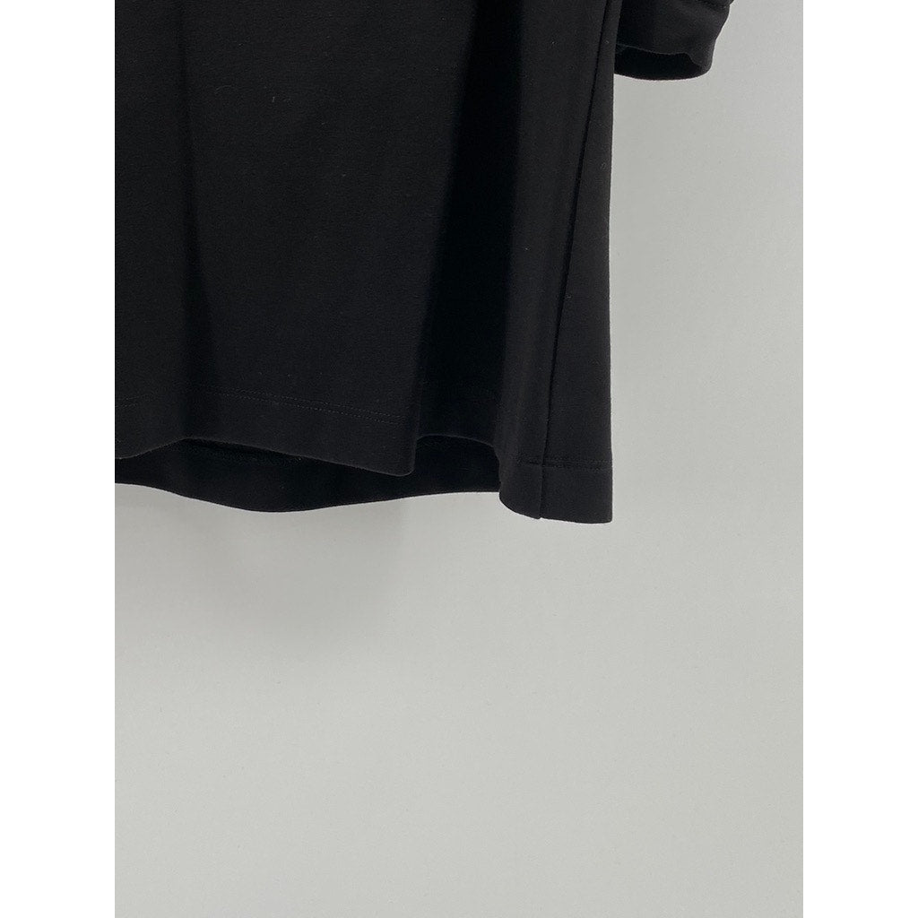 H&M Women's Black Solid Short Puff Sleeve Straight Neck Top SZ M