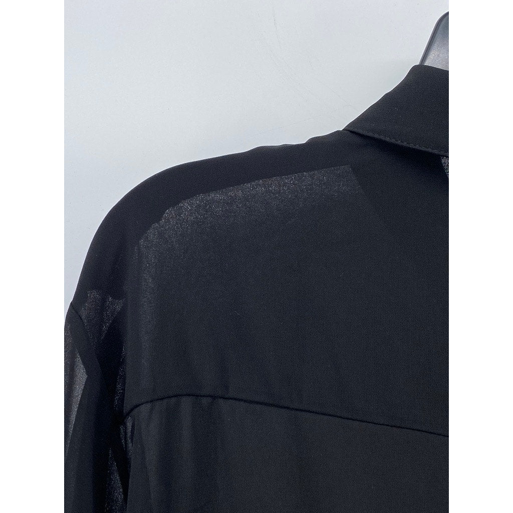 UNBRANDED Women's Black Sheer Button-Up Long Sleeve Top SZ S