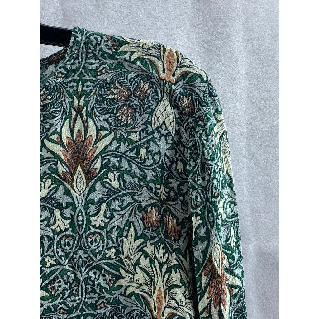 MORRIS & CO X H&M Women's Green Floral Crewneck Long Sleeve Top SZ 6