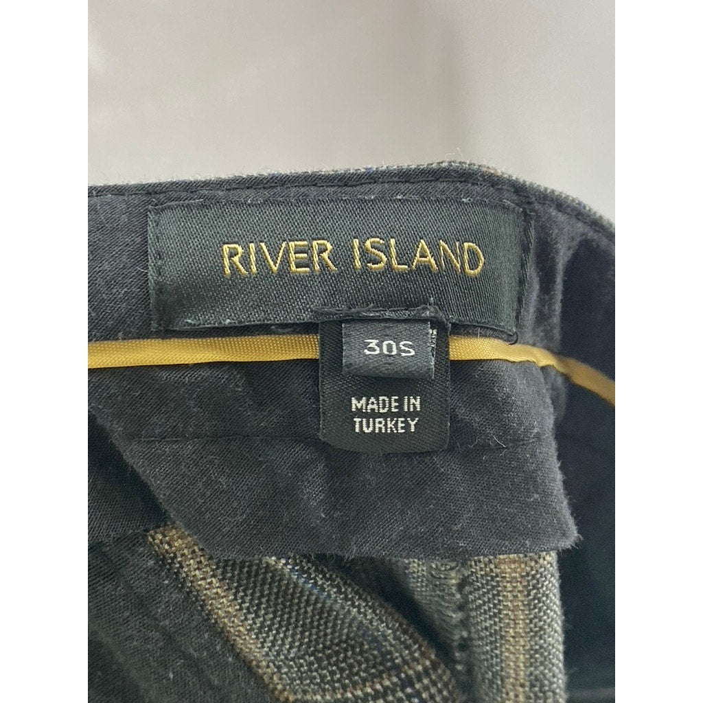 RIVER ISLAND Men's Gray-Blue Plaid Flat Front Short Dress Pant SZ 30S