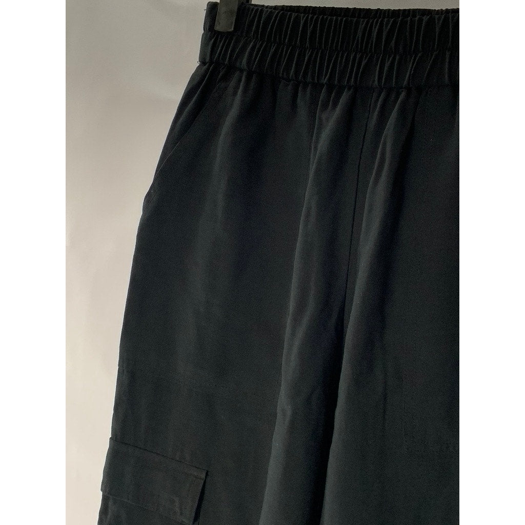 A NEW DAY Women's Solid Black Elasticized Pull-On Straight-Leg Cargo Pants SZ XS