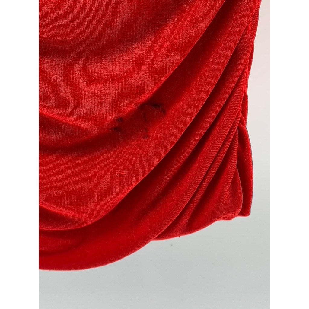 UNBRANDED Women's Red Side Ruched One-Shoulder Sleeveless Bodycon Dress SZ M