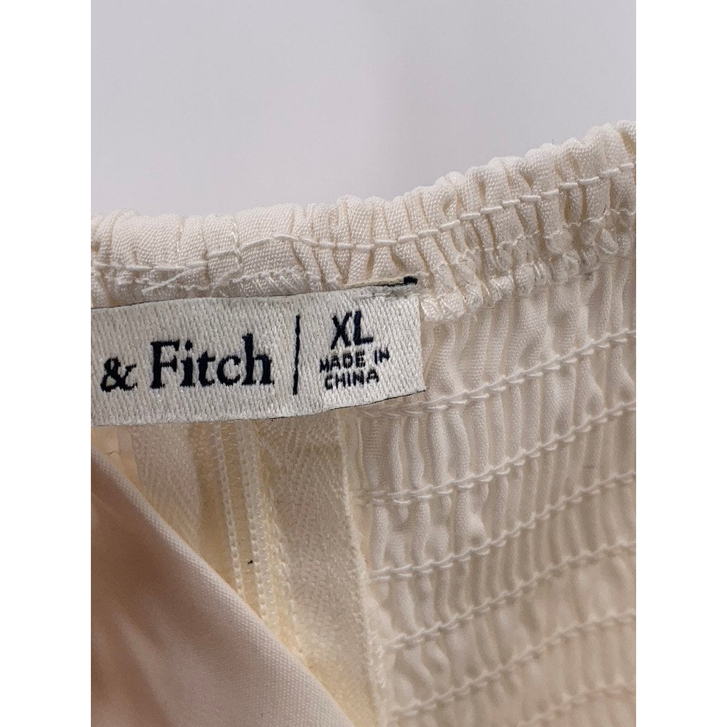 ABERCROMBIE & FITCH Women's Cream V-Neck O-Ring Cropped Top SZ XL