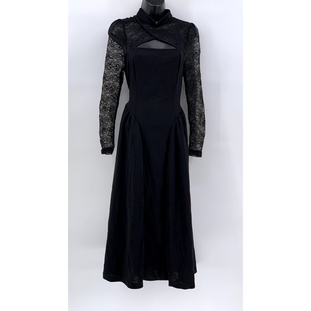 SHEIN Women's Black Lace-Trim Long Sleeve Maxi Dress SZ 6