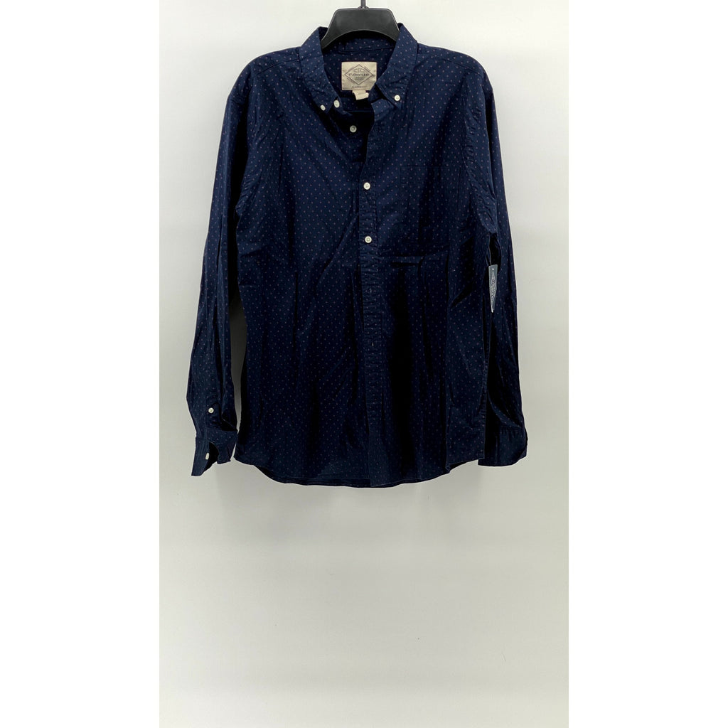 ST. JOHN'S BAY Men's Navy Printed Classic-Fit Button-Up Long Sleeve Shirt SZ L