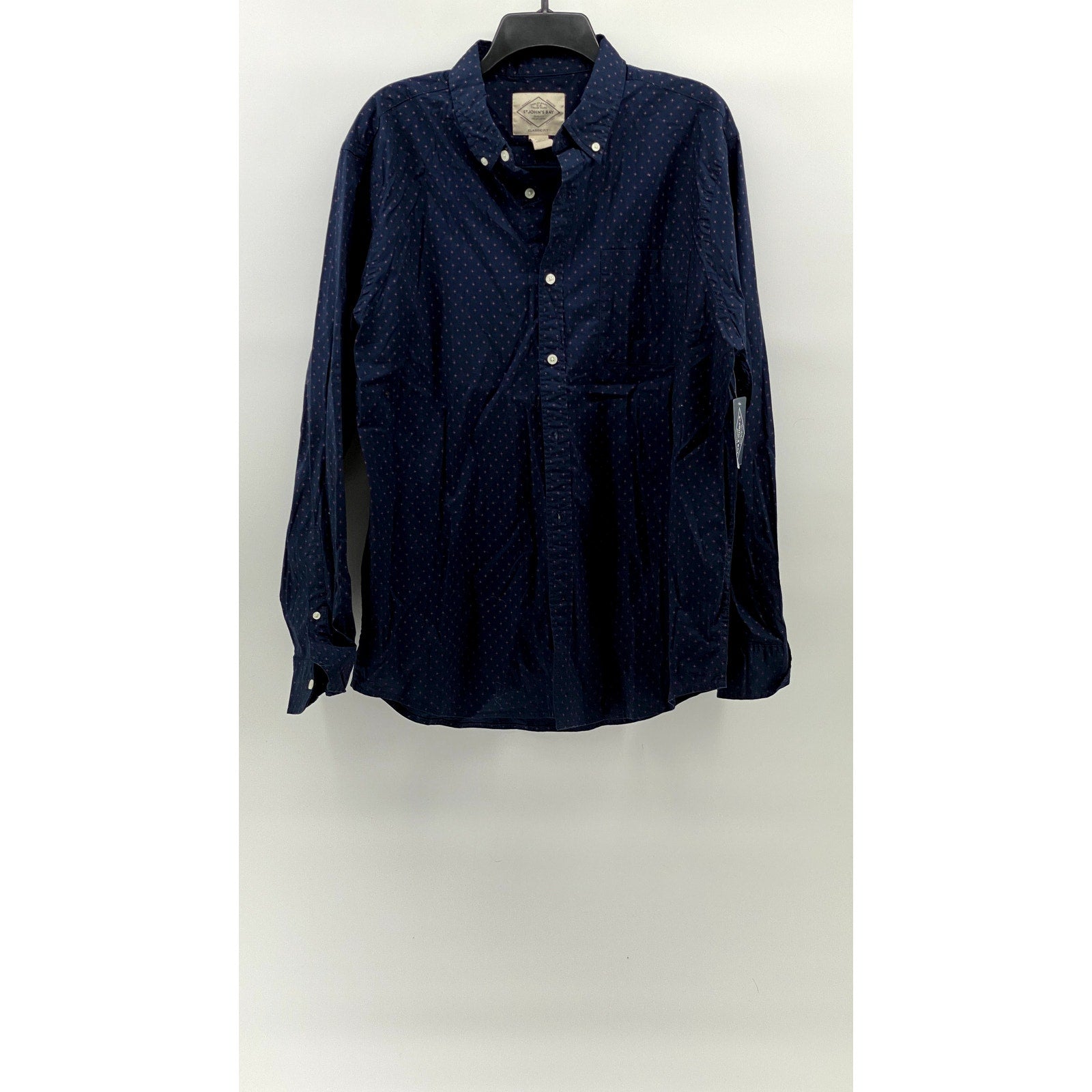 ST. JOHN'S BAY Men's Navy Printed Classic-Fit Button-Up Long Sleeve Shirt SZ L