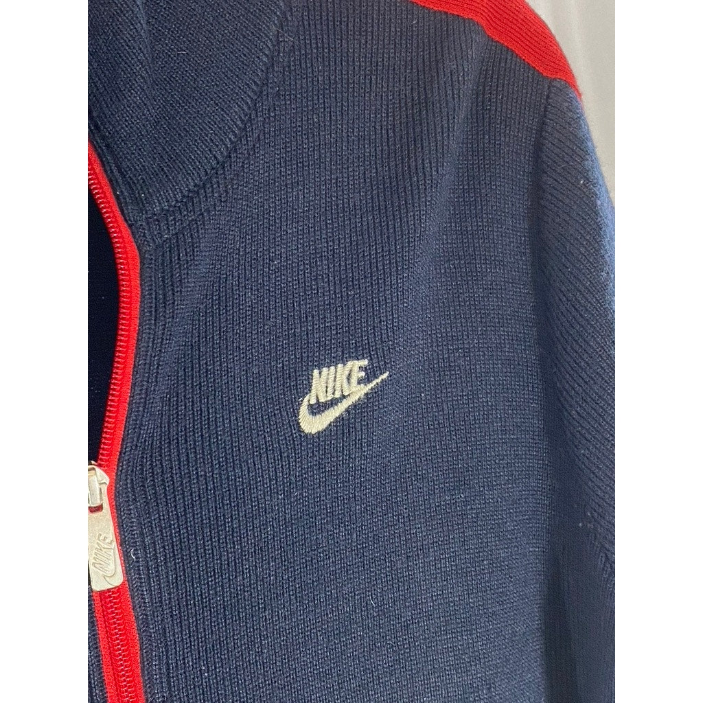 NIKE Men's Vintage Navy/Red Textured Wool Blend Stand-Collar Zip-Up Sweater SZ S