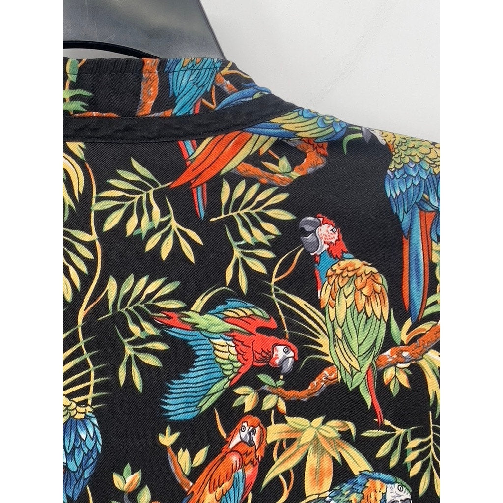 UNBRANDED Men's Black Tropical Print Button-Up Short Sleeve Shirt SZ L