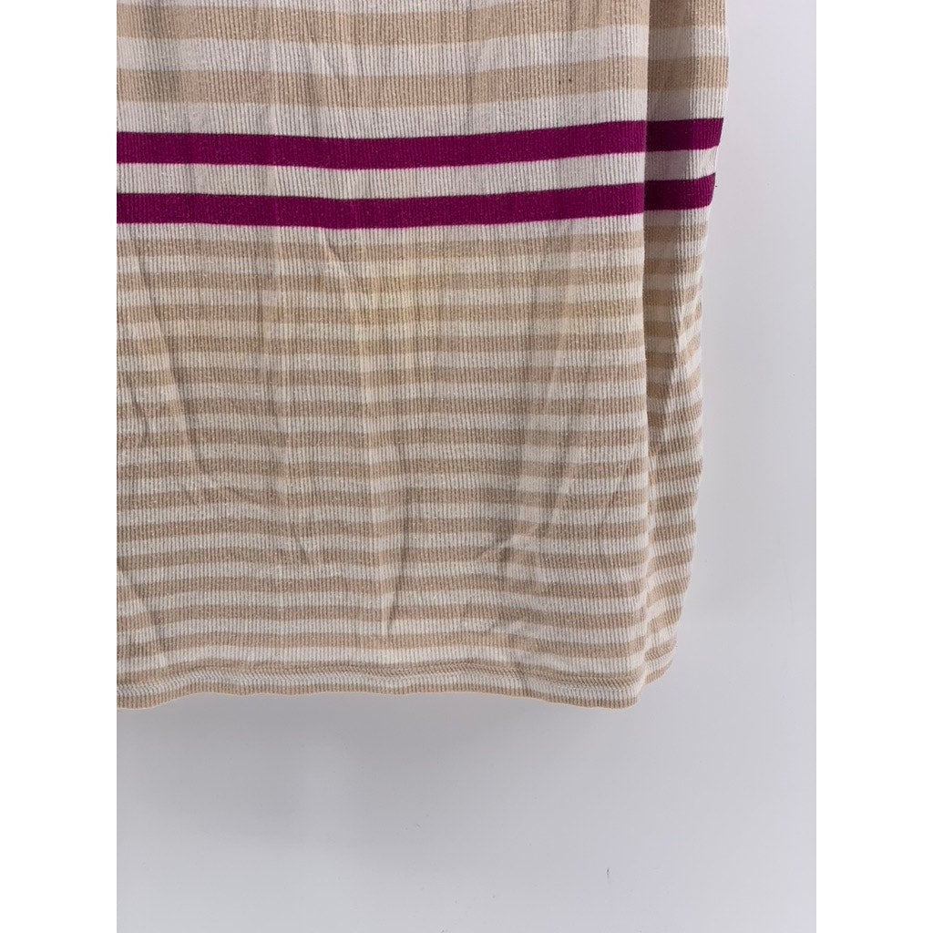 MERONA Women's Beige-Magenta Striped Ribbed Tank Top SZ XL