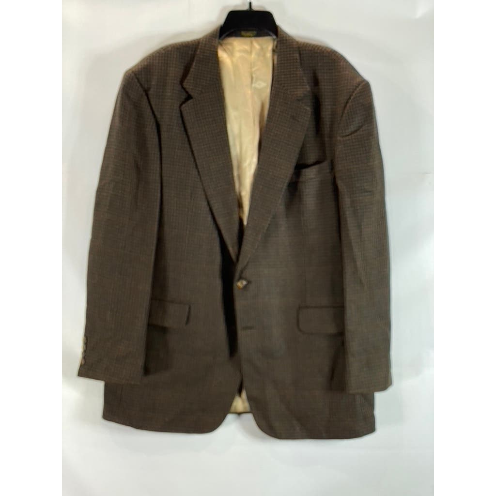OSCAR DE LA RENTA Men's Brown Vintage Printed Two-Button Wool Blazer SZ 46L