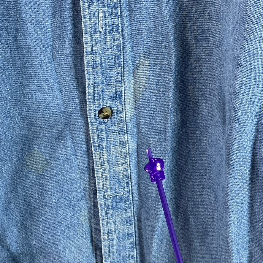 ULTRACLUB Men's Blue Cypress Denim Long Sleeve Button-Up Shirt SZ L