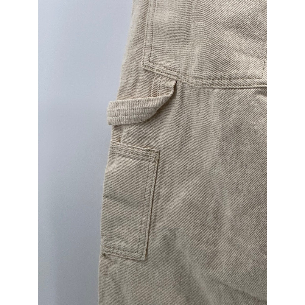 AMYWINEHOUSE Women's Beige Denim Relaxed-Fit Baggy Carpenter Pants SZ L