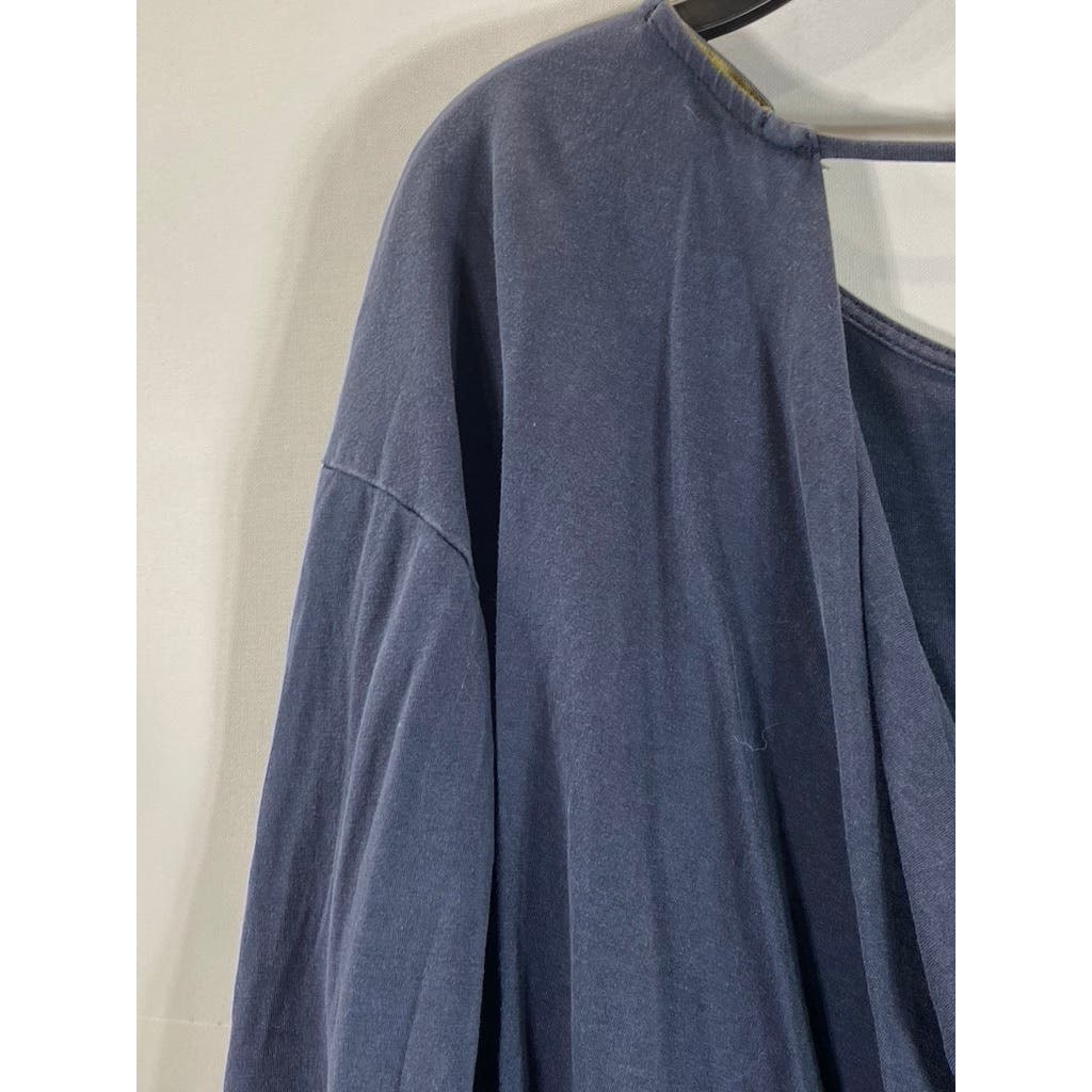 MASSIMO DUTTI Women's Solid Blue Long Sleeve Shirt SZ M