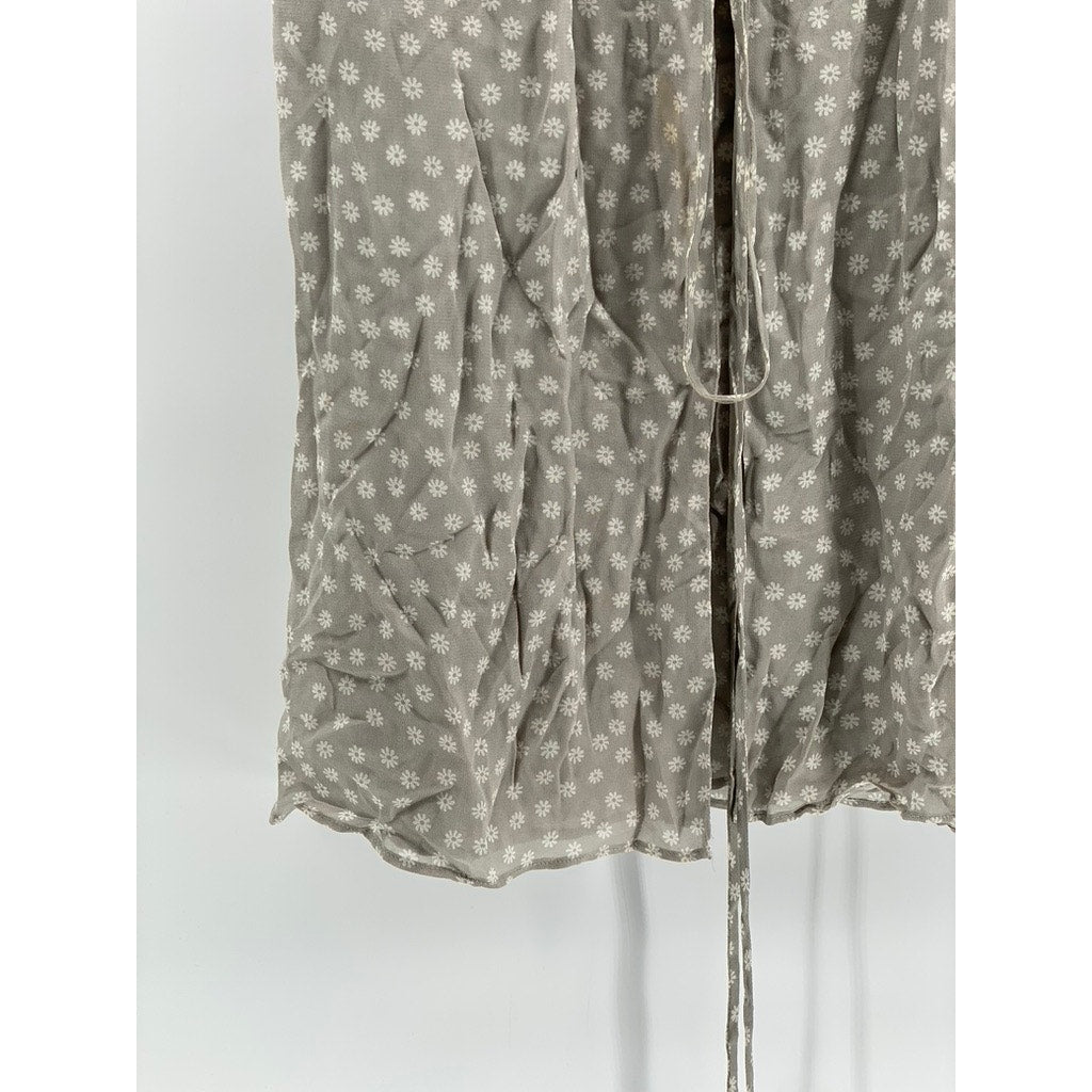 REFORMATION Women's Gray Daisy Floral V-neck Short Sleeve Wrap Mini Dress SZ 4