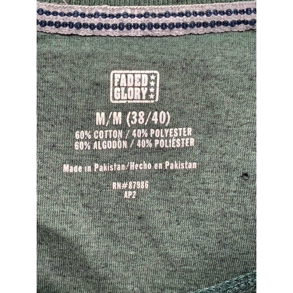 FADED GLORY Men's Green Thermal Long Sleeve Henley Shirt SZ M