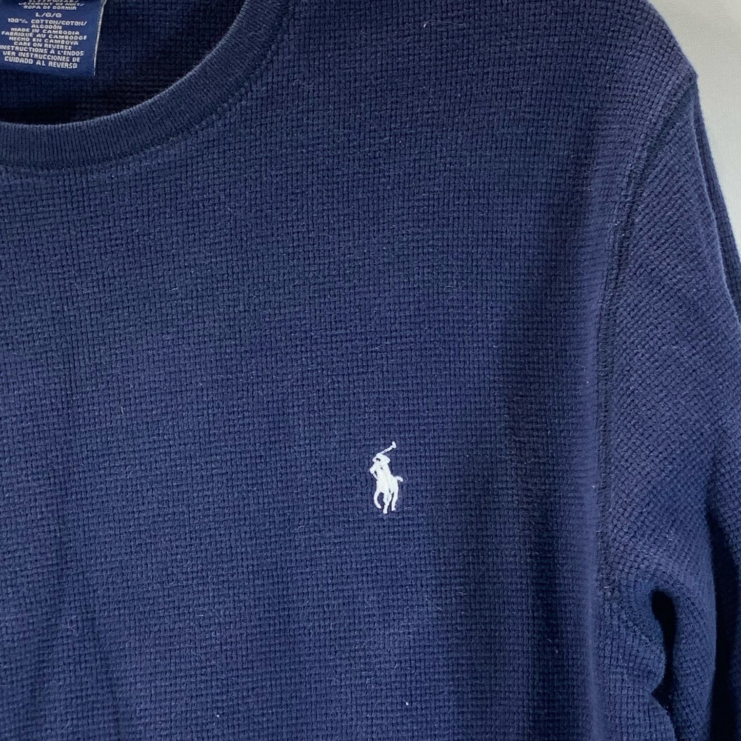 POLO RALPH LAUREN Men's Navy Crewneck Waffle-Knit Long Sleeve Sleep Shirt SZ L