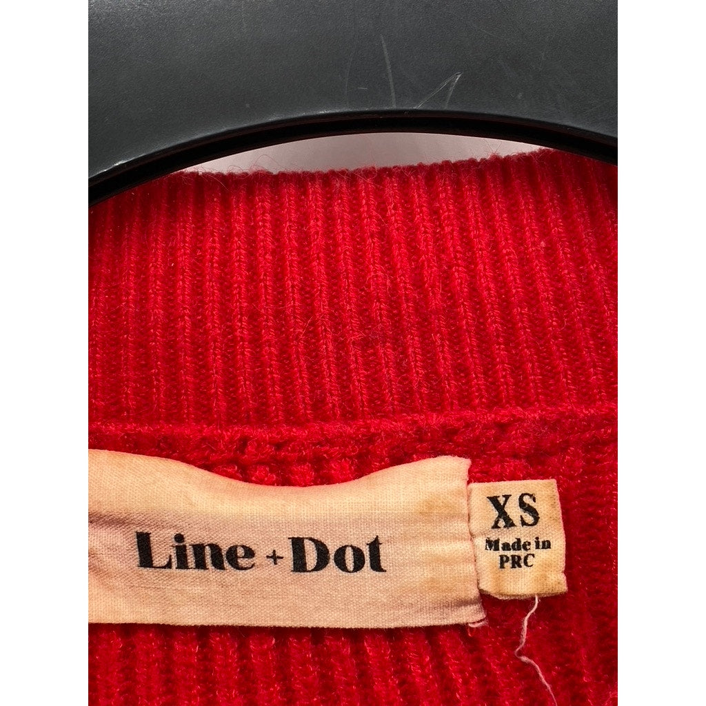 LINE & DOT Women's Bright Red Knit Mock-Neck Long Balloon Sleeve Sweater SZ XS