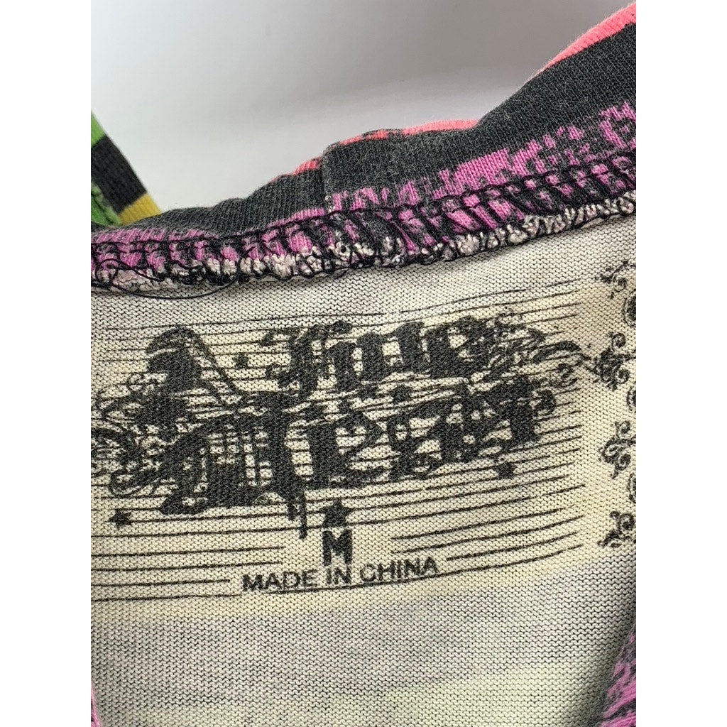 UNBRANDED Men's Black-Multi Striped Skull Graphic Casual Hooded Shirt SZ M