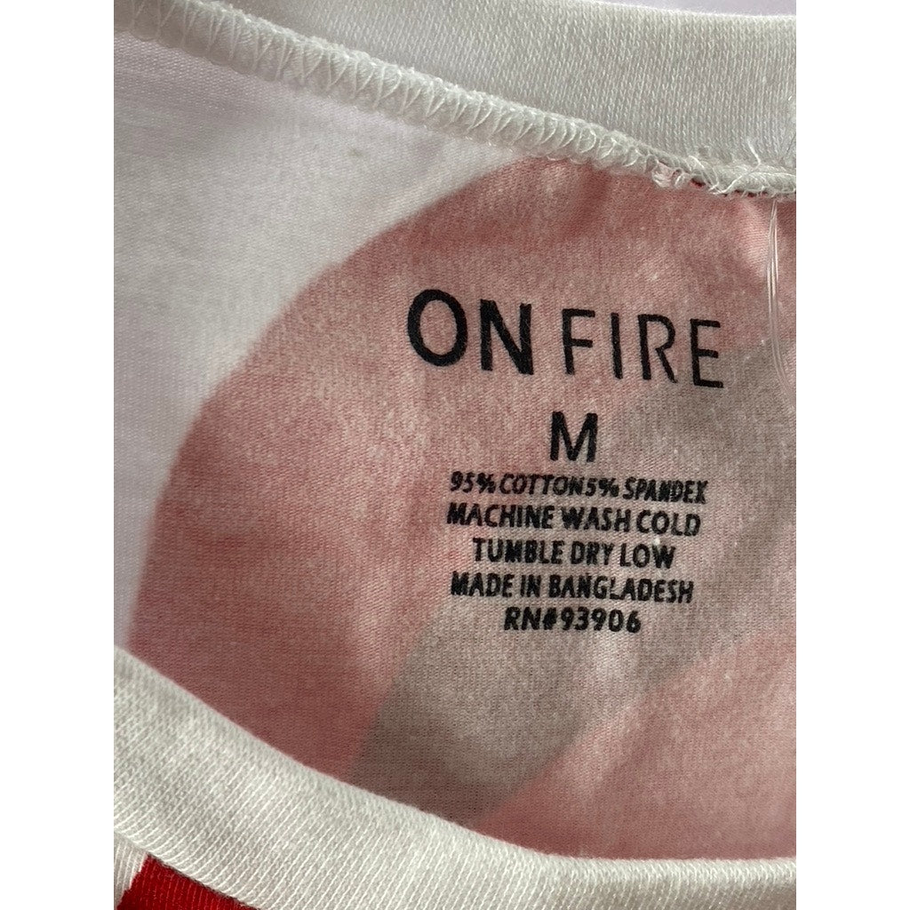 ON FIRE Women's White-Red Lips Crewneck Short Sleeve Mini T-Shirt Dress SZ M