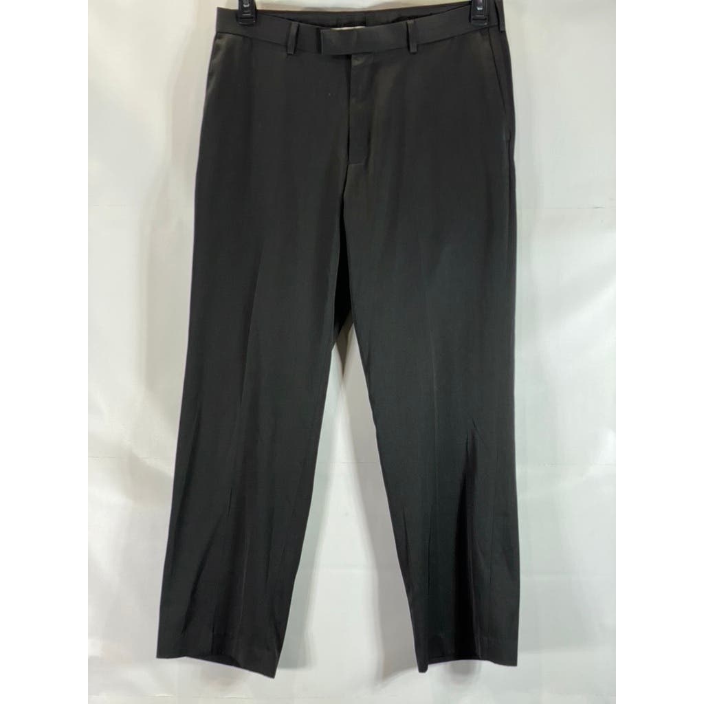 PERRY ELLIS PORTFOLIO Men's Solid Black Slim-Fit Flat Front Dress Pants SZ 36X32