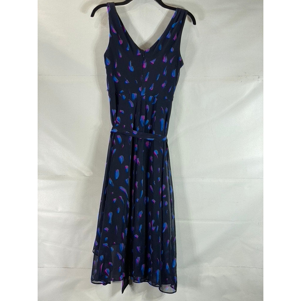 DKNY Women's Berry Multi Printed Buckle-Strap Faux-Wrap Tie-Waist Dress SZ 2