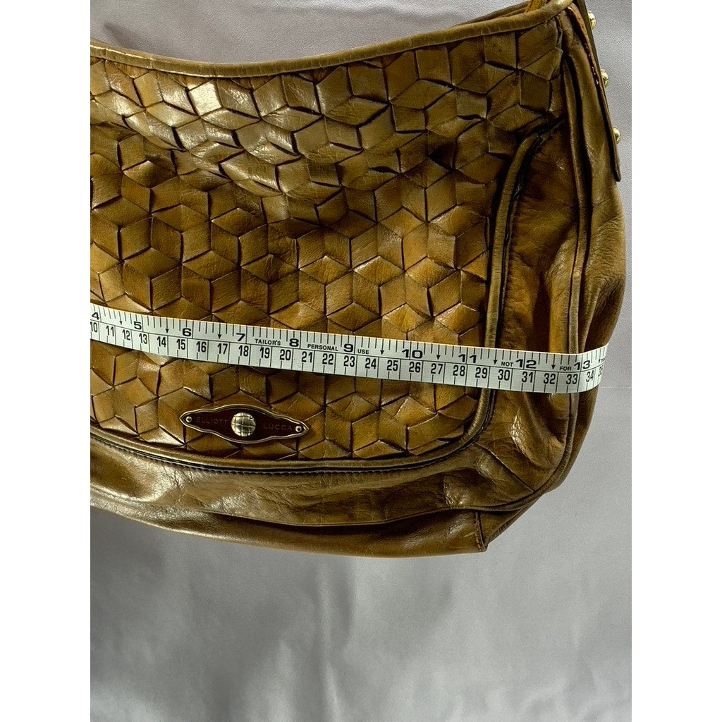 ELLIOTT LUCCA Women's Brown Leather Woven Flap Shoulder Crossbody Bag
