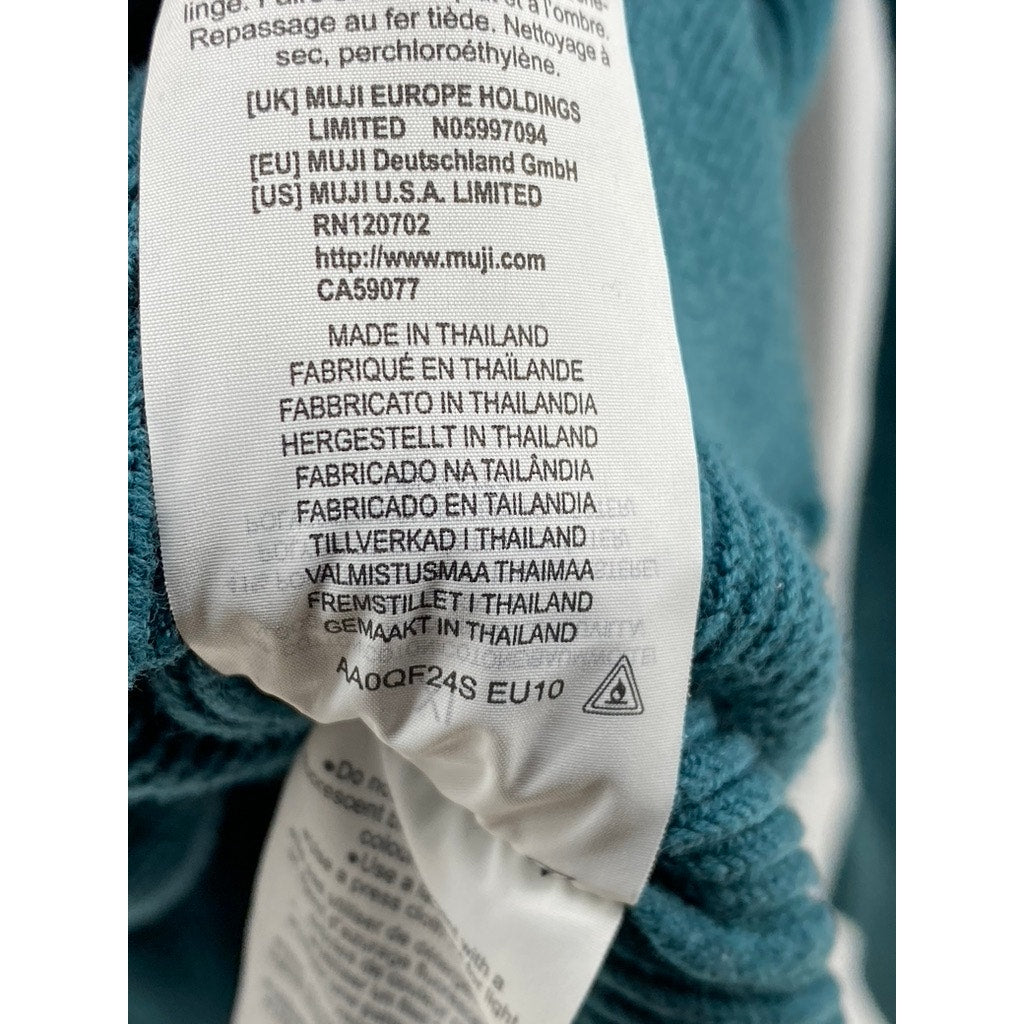 MUIJI Men's Blue-Green Ribbed Stand Collar Long Sleeve Zip-Up Cardigan SZ XL