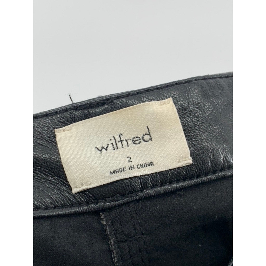 WILFRED FREE Women's Black Faux Leather Five-Pocket Straight-Leg Pant SZ 2
